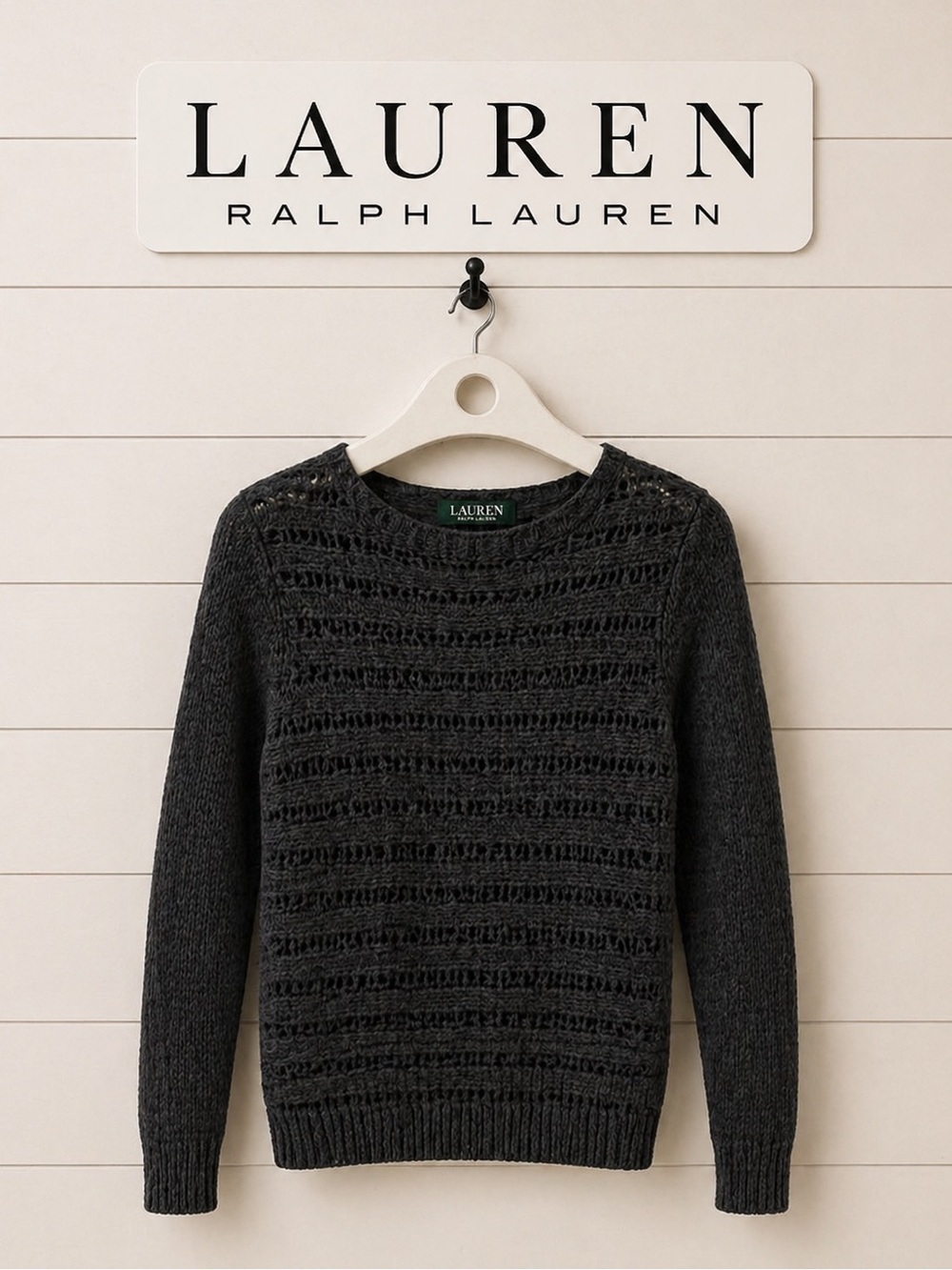 LAUREN RALPH LAUREN – Black Open-Knit Sweater – Size L